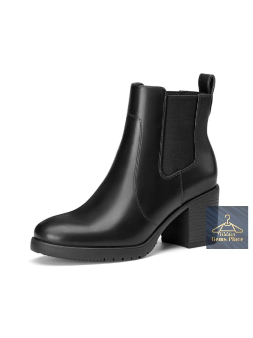 Women's Slip On Elastic Chelsea Ankle Boots Faux Leather Chunky Heel